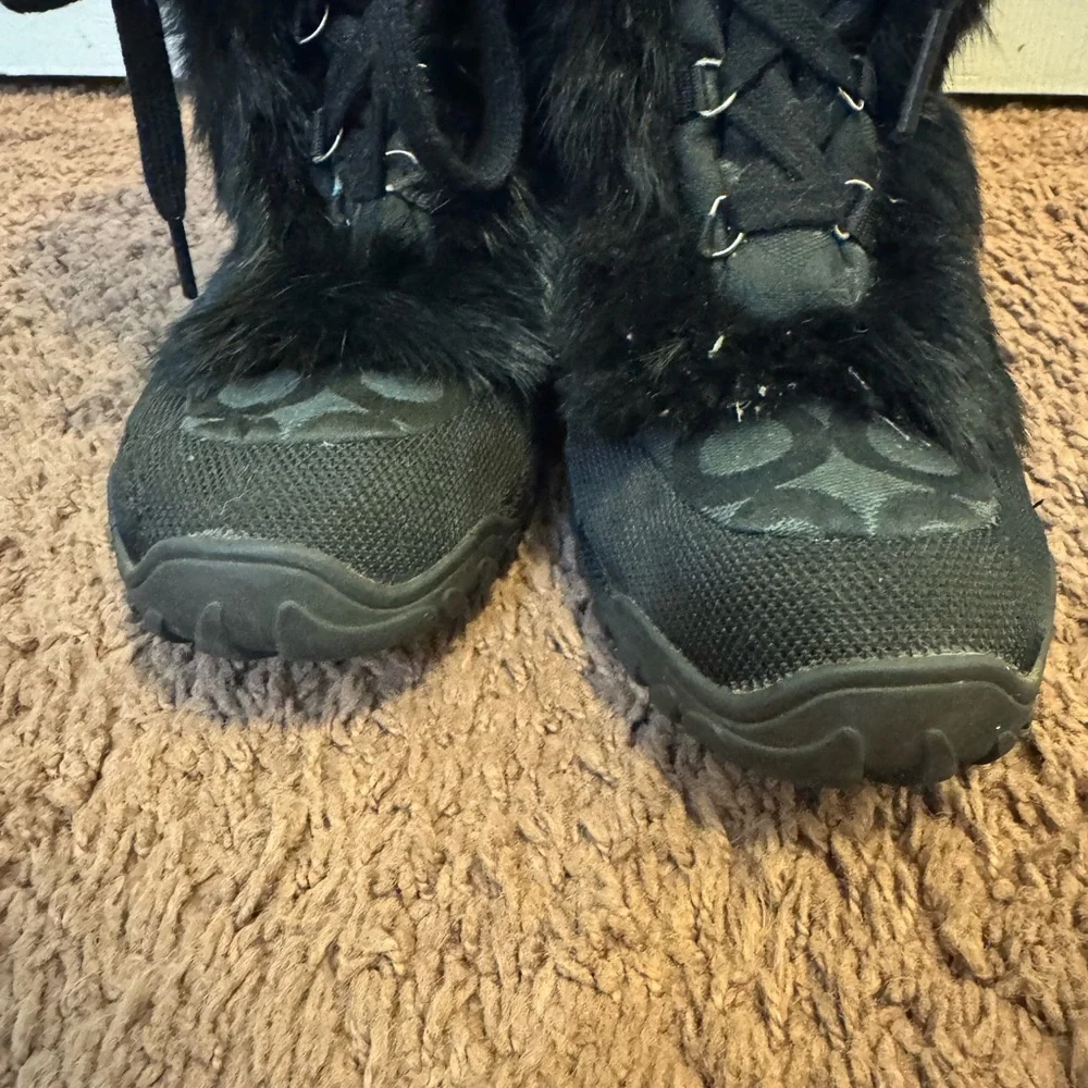 COACH Jennie Rabbit Fur Trim Monogram Snow Boots Black Size 9 - Picture 5 of 16
